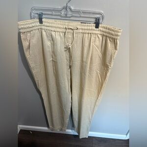 NWT Anne Klein Women's  Light Gold Shimmer Straight-Leg‎  Pants  XL Linen Blend